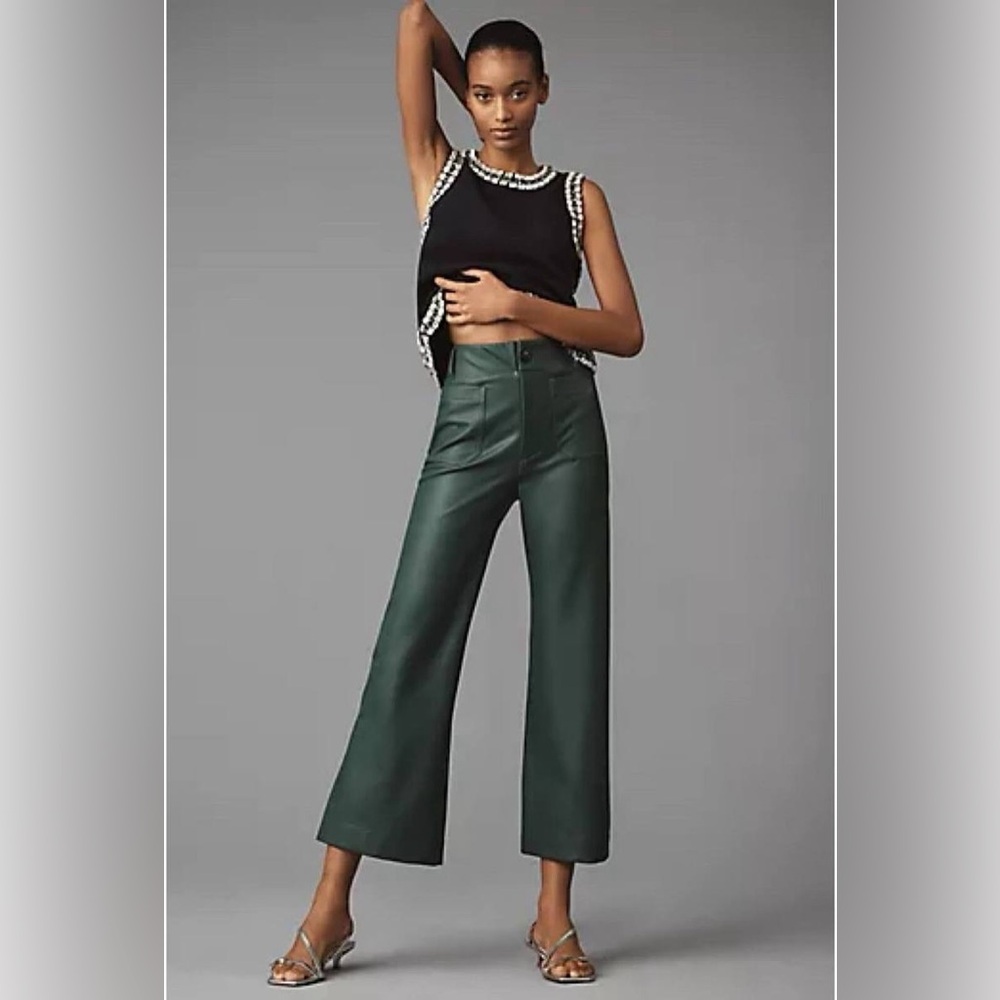 Maeve Colette Green Faux Leather Wide Leg Ankle Pants Size 31 NWOT - Picture 10 of 16